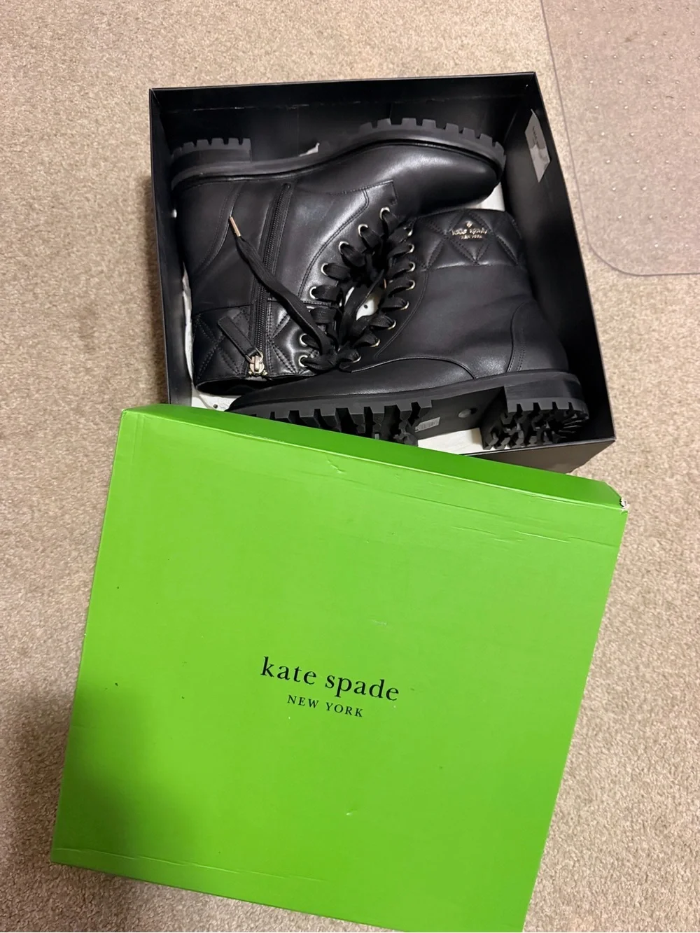 kate spade Black Quilted Lace-Up Ankle Boots